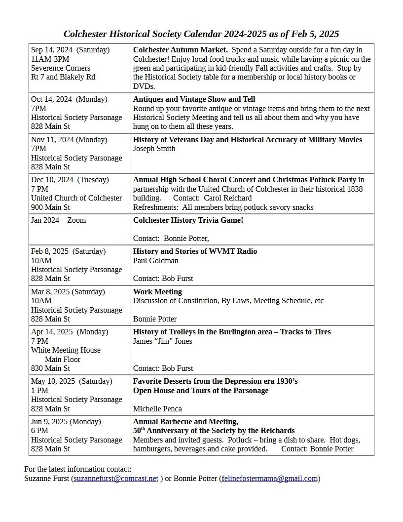 Historical Society Schedule 2024_2025