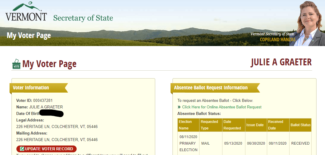 My Voter Page Example Screen Shot