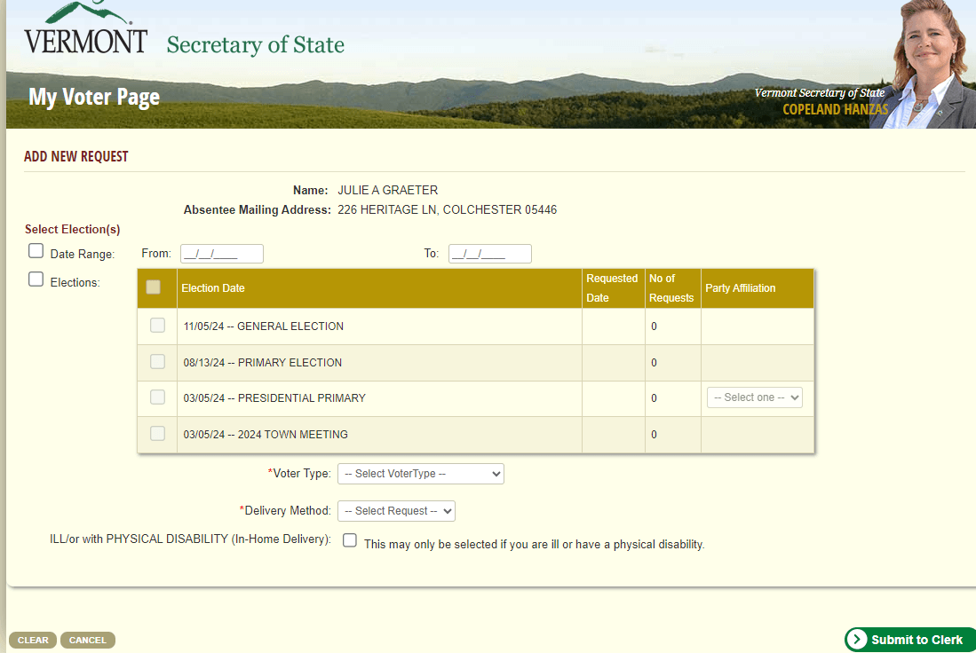 My Voter Page Election Choice Screen Shot